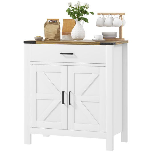 HOMCOM Farmhouse Buffet Cabinet Sideboard with 1 Drawer, 1 Storage Cabinet and Adjustable Shelf, White | Dipra Home