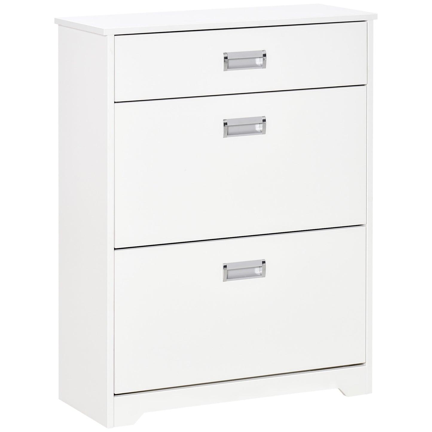 HOMCOM Compact Shoe Sanctuary: Storage Cabinet with Drawer, 2 Flip Doors, Adjustable Shelves for 16 Pairs, White | Dipra Home