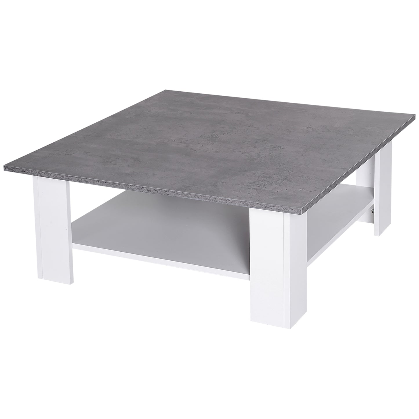 HOMCOM White Modern Square Coffee Table: 31.5" Table with Storage Shelf, Foot Pads and Cement-like Top for Living Room | Dipra Home