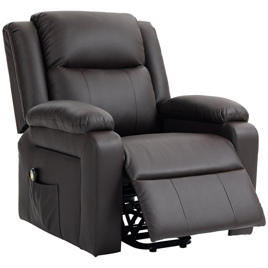 HOMCOM Lift Chair for Elderly, PU Leather Upholstered Electric Recliner Chair with Remote Control, Side Pockets, Brown | Dipra Home