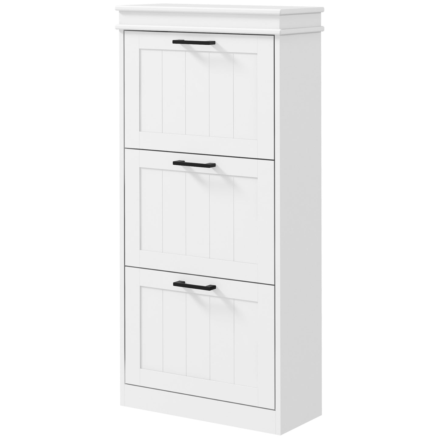 HOMCOM Narrow Shoe Cabinet: White Storage with 3 Flip Drawers & Adjustable Shelves for 15 Pairs, Sleek Look | Dipra Home