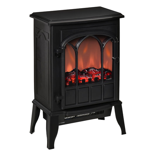 HOMCOM Electric Fireplace Heater, Freestanding Fireplace Stove with Realistic Flame, Adjustable brightness, Black | Dipra Home