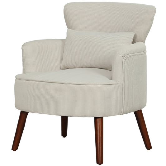 HOMCOM Modern Accent Chair, Upholstered Armchair with Solid Wood Legs and Lumbar Pillow for Living Room, Cream White | Dipra Home