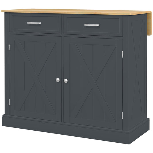 HOMCOM Slate Grey Galley Genius: Rubberwood Kitchen Island with Beadboard, Rolling Cart, 2 Drawers, Adjustable Shelves for Storage | Dipra Home