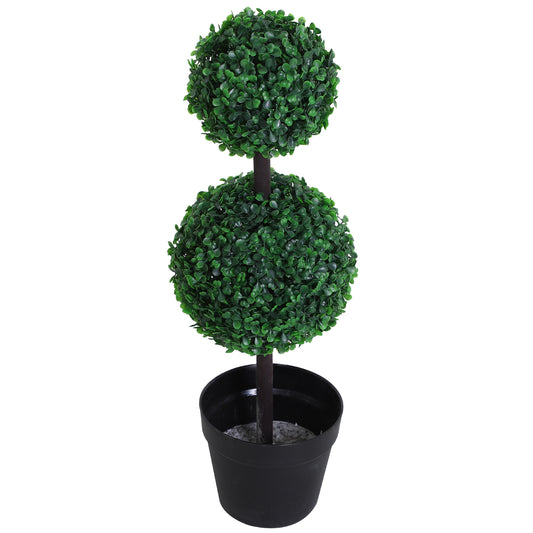 Outsunny 2 Ball Topiary Tree in Pot for Home Decor, Artificial Plant for Home Office, Living Room Decor, Dark Green | Dipra Home