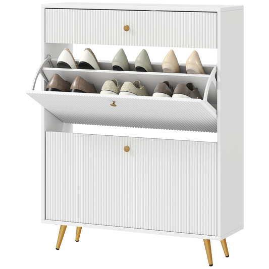 HOMCOM Narrow Shoe Storage Cabinet with Wave-like Panels and Adjustable Shelves for 12 Pairs of Shoes, White | Dipra Home