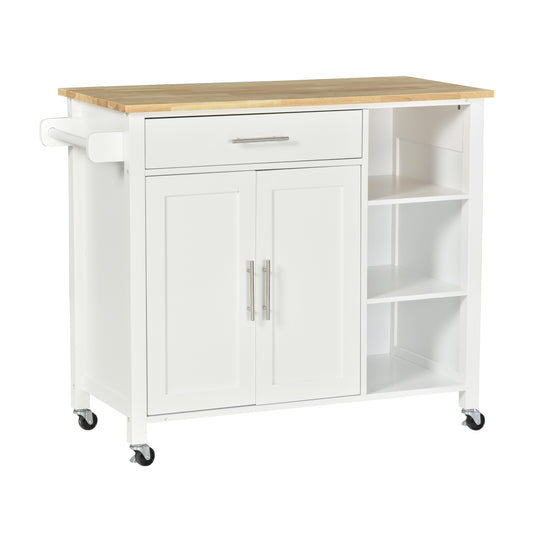 HOMCOM Versatile Valet: Wooden Rolling Kitchen Island with 360° Swivel Wheels, Dining Cart with Drawer, White Finish | Dipra Home