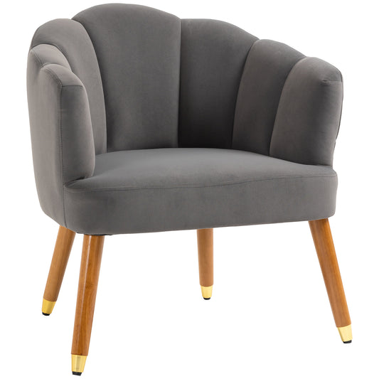 HOMCOM Velvet Elegance: Cushioned Seat Upholstered Armchair for Bedroom, Living Room, Wood Legs, Grey Tone | Dipra Home