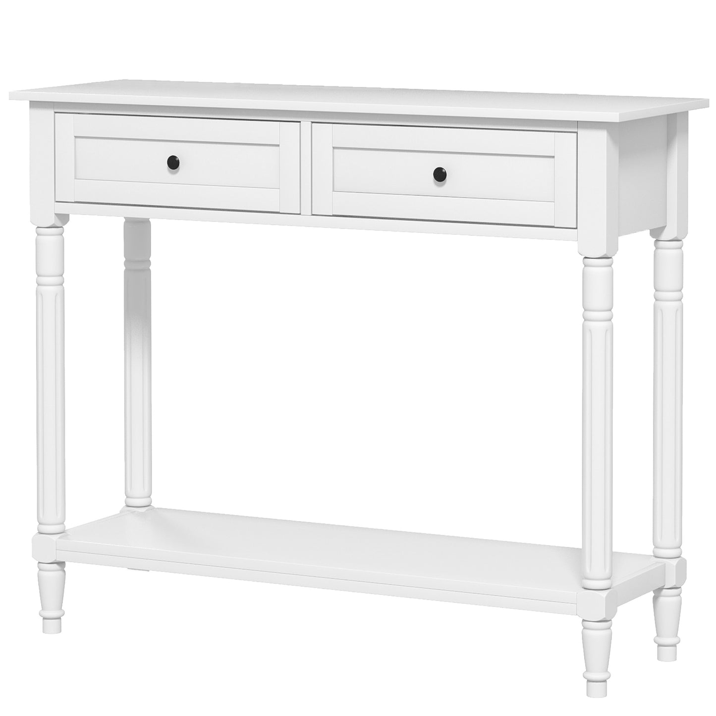 HOMCOM Hallway Console Table Modern Entryway 2 Drawers Storage Shelf Turned Legs Living Room Bedroom White | Dipra Home