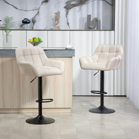 HOMCOM Swivel Barstools Set of 2 Adjustable Bar Stools Footrest Armrests PU Leather Back Dining Cream White Seating | Dipra Home