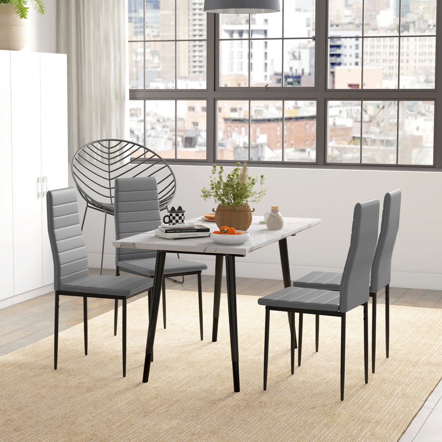 HOMCOM Dining Chairs - Modern Set of 4, High Back with PU Leather Upholstery & Metal Legs in Grey | Dipra Home