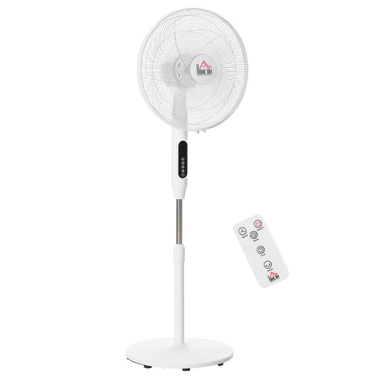 HOMCOM Standing Floor Fan with Remote Tall Pedestal Cooling Fan for Home Bedroom White | Dipra Home