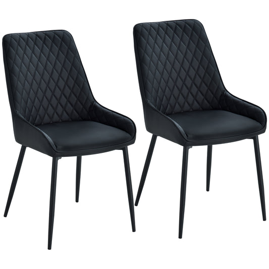 HOMCOM 2 Pack Mid Century Dining Chairs Black PU Leather Padded Metal Legs Modern for Kitchen Office | Dipra Home