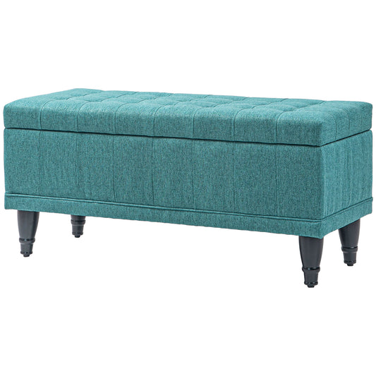 HOMCOM Storage Ottoman Linen Fabric End of Bed Bench with Button Tufted Storage for Bedroom Green | Dipra Home