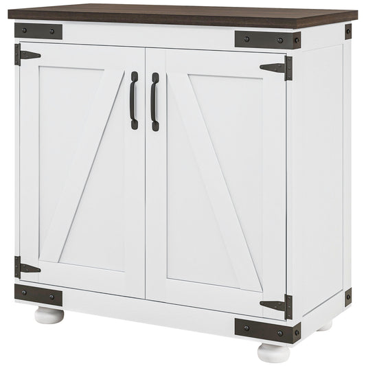 HOMCOM Sideboard Buffet Kitchen Pantry Cabinet Barn Door Adjustable Shelves White Brown | Dipra Home