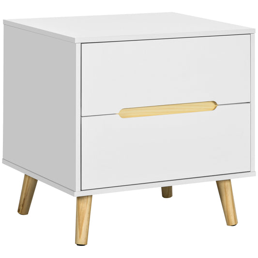 HOMCOM Bedside Simplicity: Modern Nightstand with 2 Drawers and Solid Wood Legs for Bedroom and Living Room, White Charm | Dipra Home