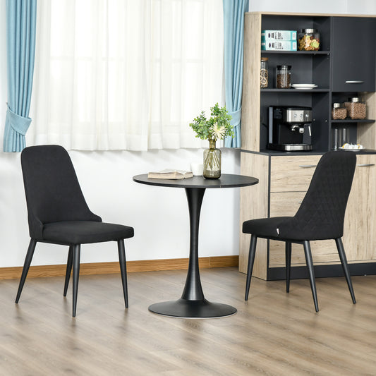 HOMCOM Set of 2 Modern Dining Chairs Black Fabric Upholstered Side Chairs with Metal Legs for Kitchen Living Room Elegance | Dipra Home