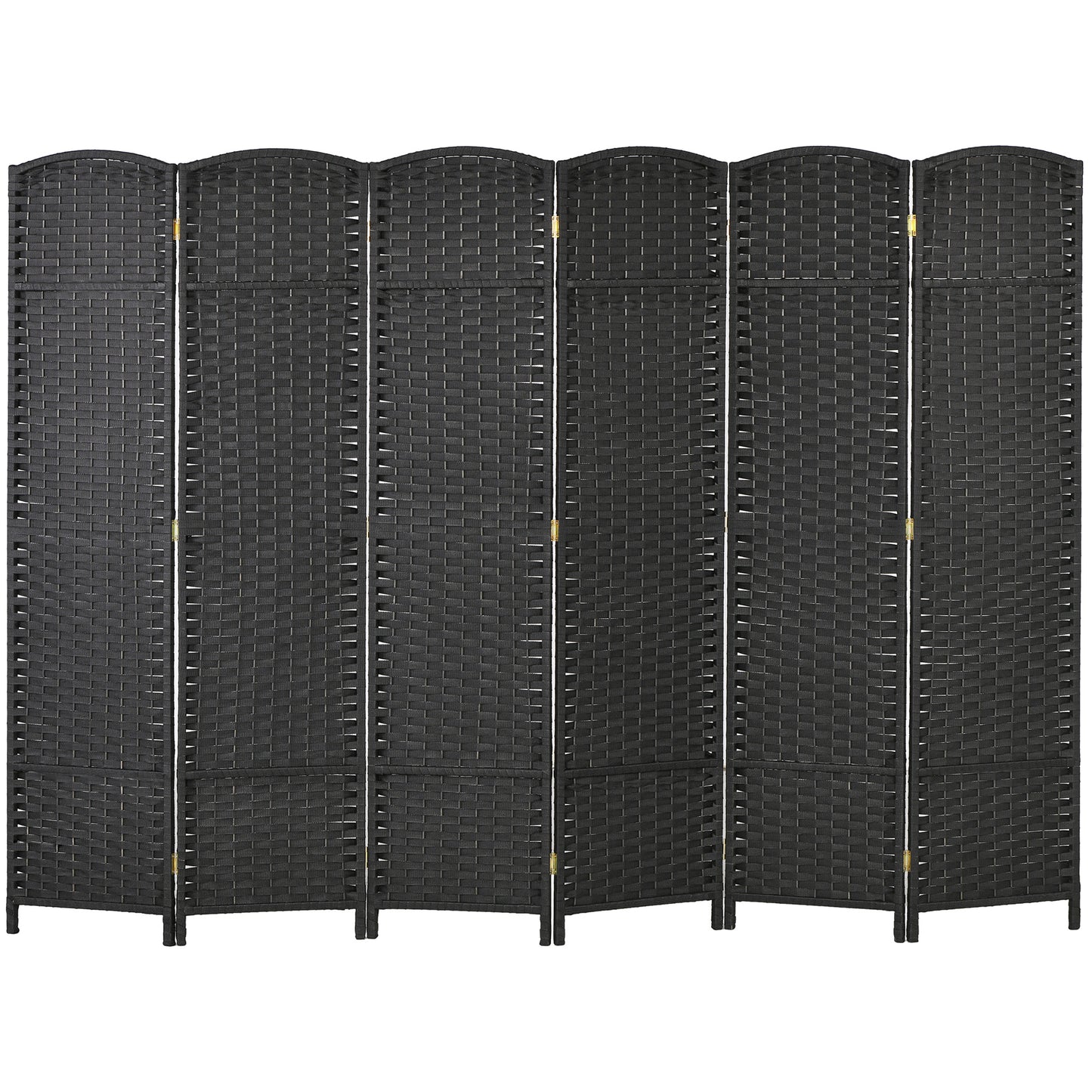 HOMCOM 5.6 Ft Tall Folding Room Divider: 6-Panel Portable Privacy Screen, Hand-Woven Partition Wall Divider, Black | Dipra Home