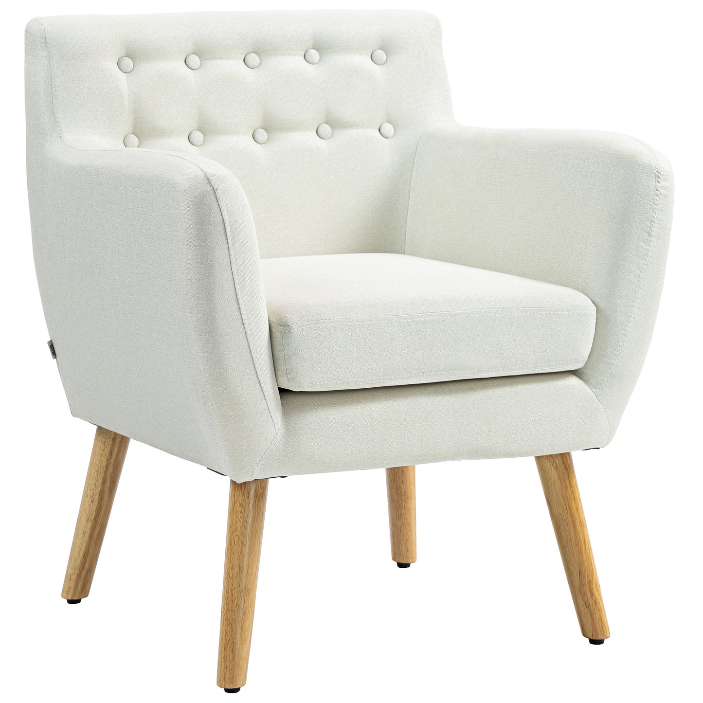 HOMCOM Linen Upholstered Accent Armchair Mid-Century Style Wood Frame Thick Padding Cream White | Dipra Home