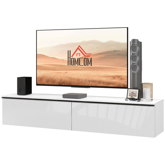 HOMCOM Wall Mounted TV Stand, Floating TV Cabinet for up to 70" TVs with Storage, High Gloss Effect, White | Dipra Home