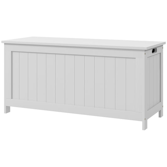 HOMCOM Modern Storage Chest Bench with Safety Hinges Entryway Toy Chest White with Side Handles for Living Room Playroom | Dipra Home