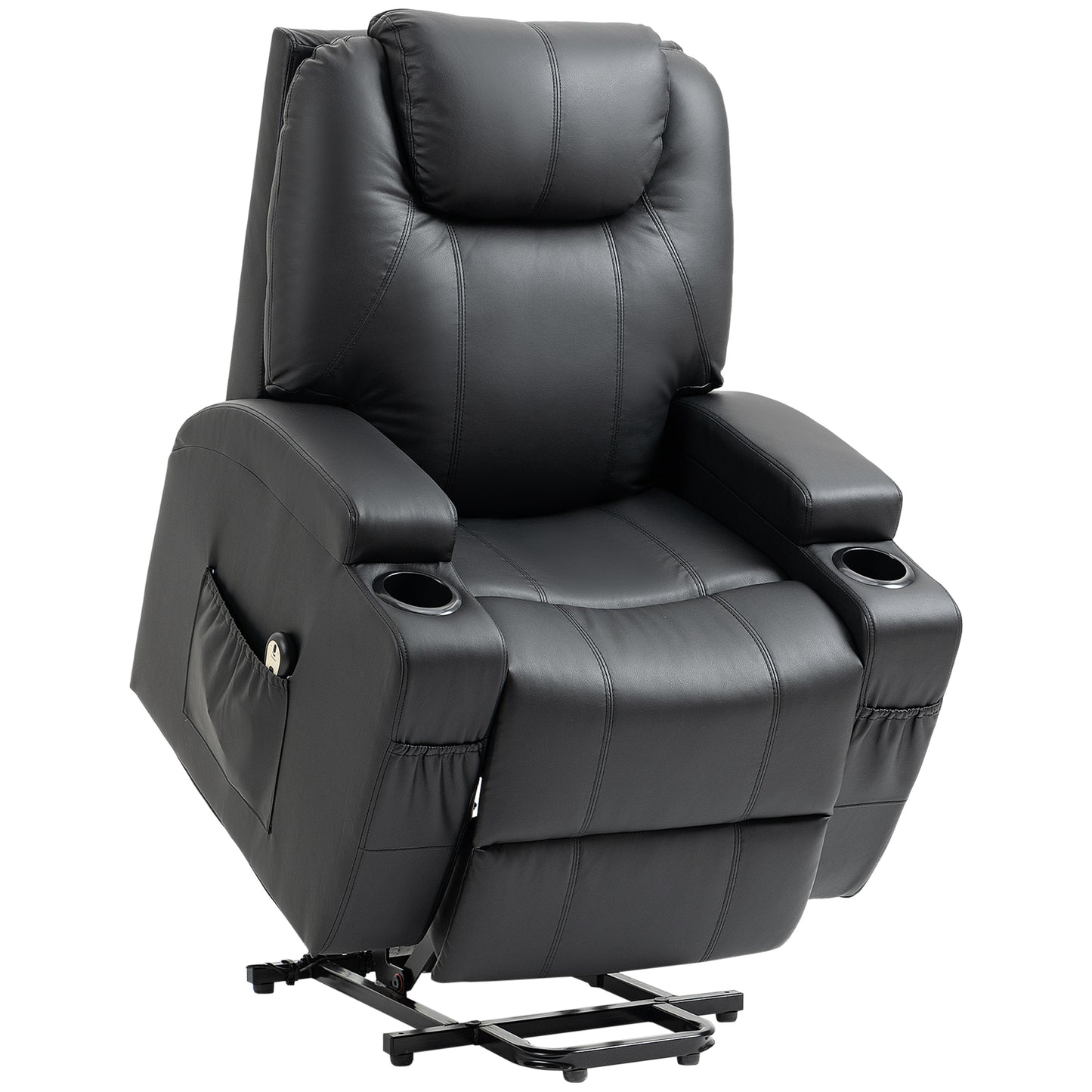 HOMCOM Power Lift Recliner Chair for Elderly PU Leather with Footrest Remote Control Side Pockets Cup Holders Black | Dipra Home