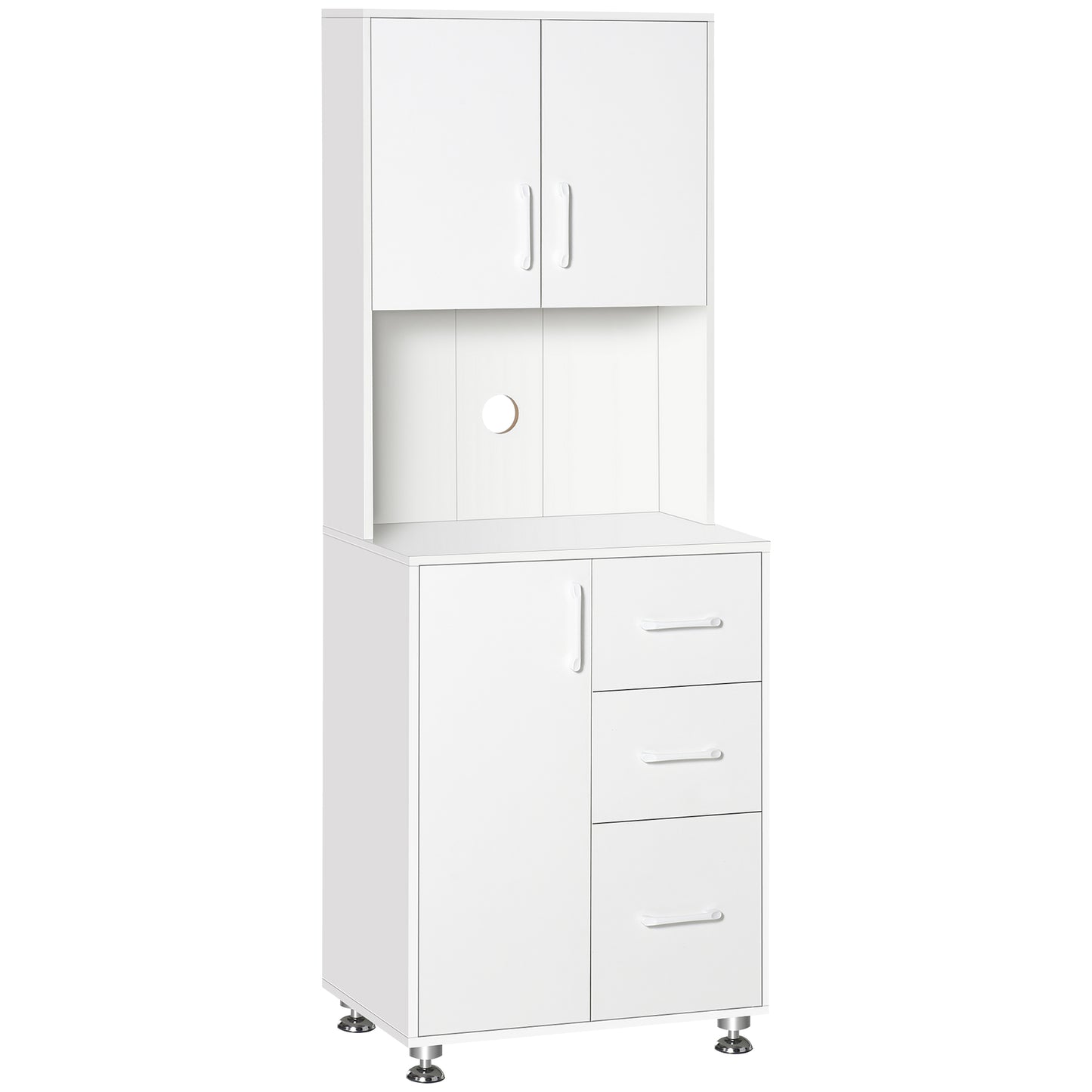 HOMCOM White 59" Kitchen Pantry Buffet: Modern Server with Hutch, Storage Cabinet, 3 Drawers and Open Countertop | Dipra Home