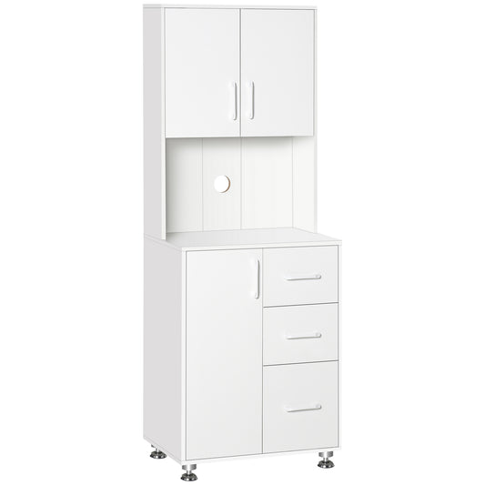 HOMCOM White 59" Kitchen Pantry Buffet: Modern Server with Hutch, Storage Cabinet, 3 Drawers and Open Countertop | Dipra Home