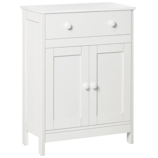 HOMCOM Freestanding Bathroom Cabinet White Accent Sideboard with Drawer Adjustable Shelf Storage | Dipra Home