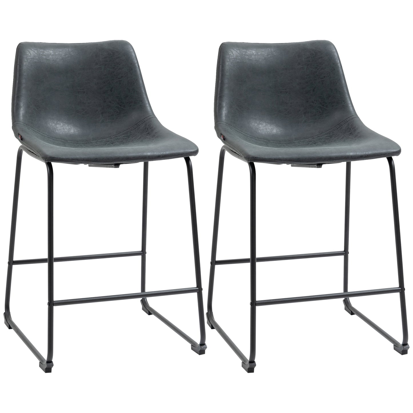 HOMCOM Vintage Bar Stool Set: 2 PU Leather Stools with Footrests for Home Bars, Black | Dipra Home