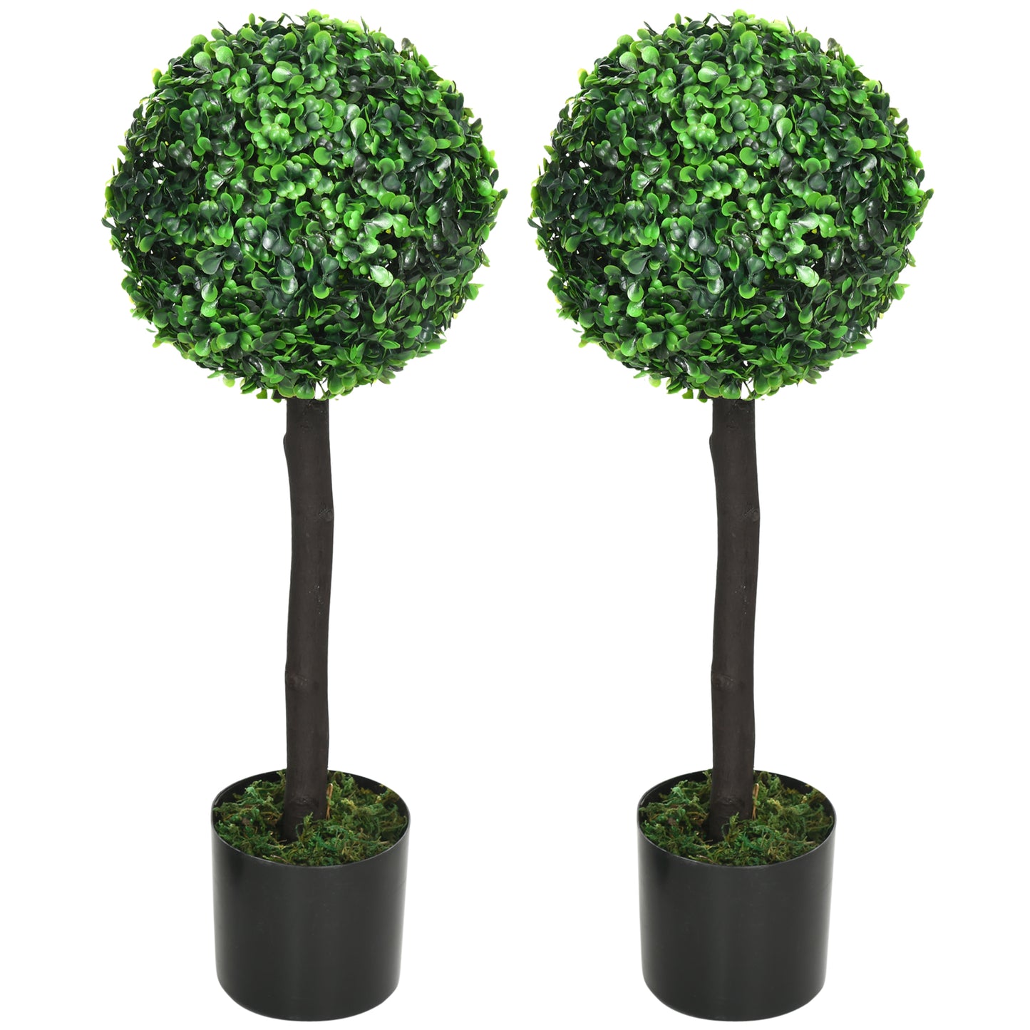 HOMCOM 2ft Artificial Boxwood Ball Trees: Set of 2 Fake Plants in Pot for Indoor Outdoor, Green | Dipra Home