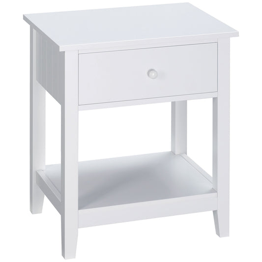 HOMCOM Sleek Nightstand: Modern Small End Table with Drawer and Storage Shelf for Bedroom, Living Room, Crisp White | Dipra Home