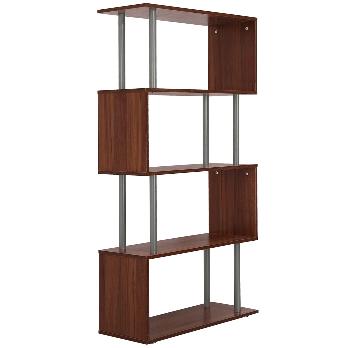 HOMCOM 5-Tier Z-Shape Bookcase: Wooden Shelves with Metal Frame for Living Room, Bedroom, Office, Walnut | Dipra Home