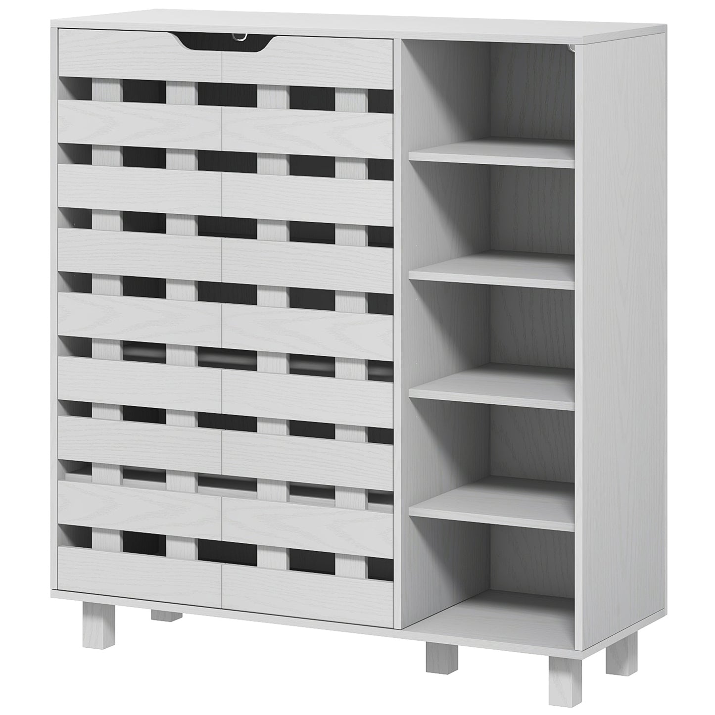 HOMCOM 21 Pair Shoe Storage Cabinet Organizer with 5-Tier Double Door Cupboard 5-Tier Open Shelves White | Dipra Home