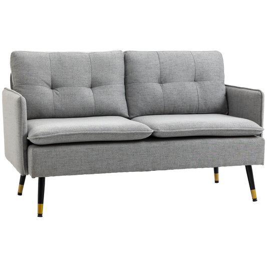 HOMCOM 55" Button Tufted Loveseat: Upholstered Small Couch for Bedroom, Small Space, Grey | Dipra Home