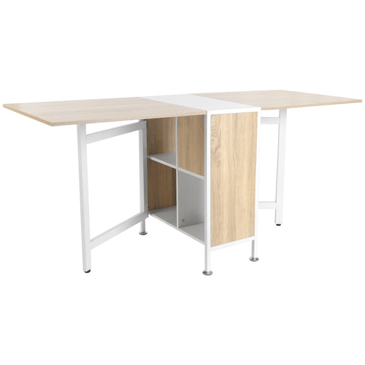 HOMCOM Folding Dining Table Multi-use Drop Leaf Table with Storage Shelves Space Saving Design Oak | Dipra Home