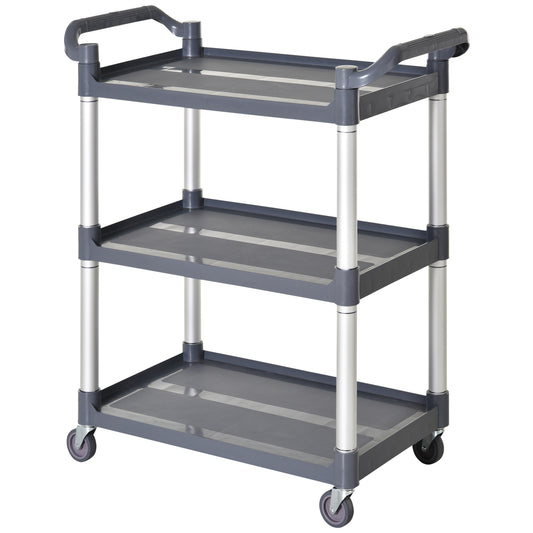 HOMCOM Large 3-Tier Metal Utility Cart Rolling Storage Trolley with Shelves for Restaurant Hotel Living Room Silver | Dipra Home