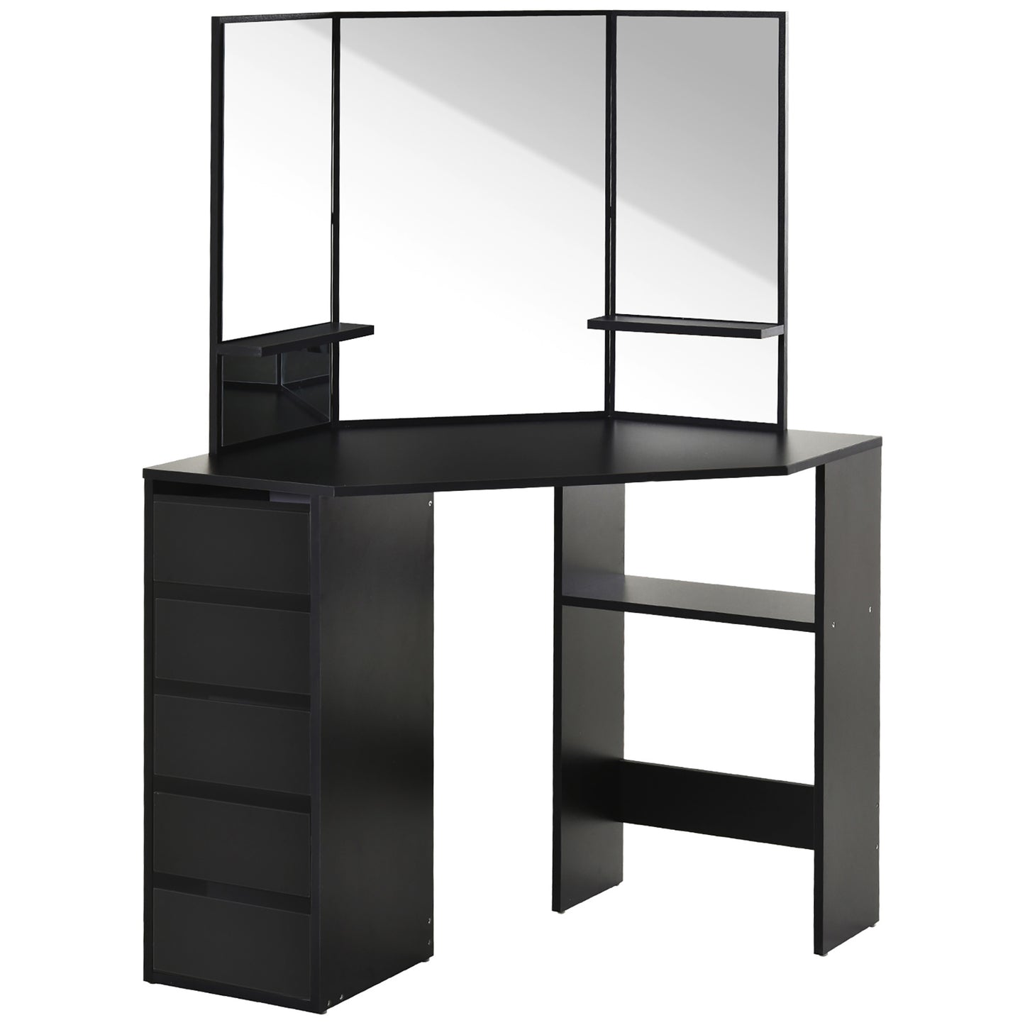 HOMCOM Corner Vanity Table Small Makeup Desk with Drawers and Mirror for Bedroom Black | Dipra Home