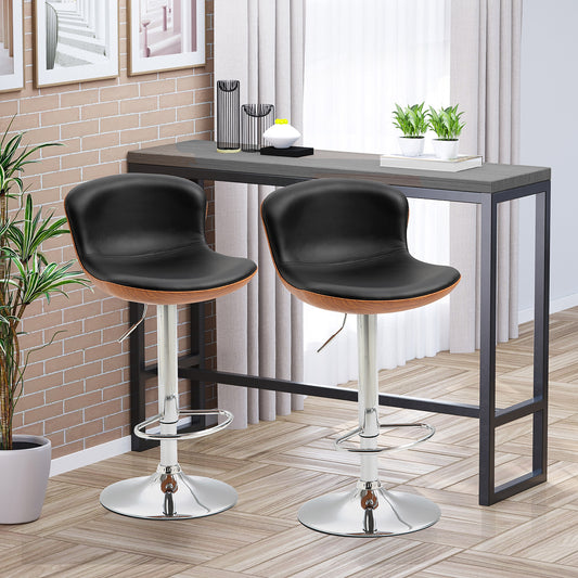 HOMCOM Set of 2 Bar Stools, Swivel Barstool Chairs with Footrest, Counter Height Pub Chiars, Height Adjustable Kitchen Stools, Black | Dipra Home