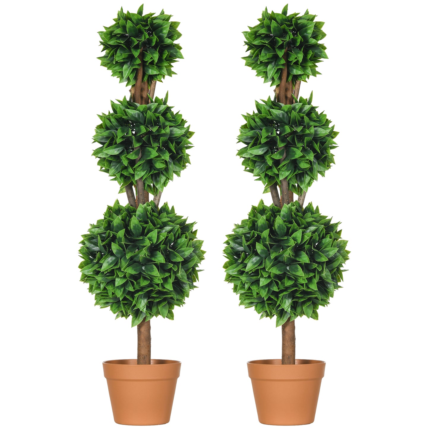 HOMCOM 2 Pack 35.5" Artificial Trees Boxwood Topiary Ball Trees Pot Indoor Outdoor Home Office Living Room Green | Dipra Home