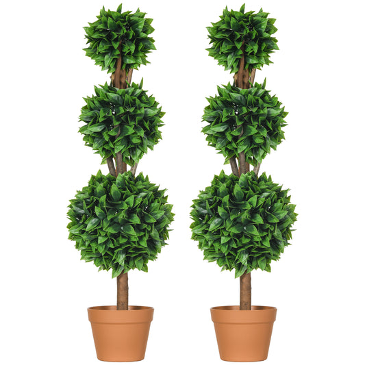 HOMCOM 2 Pack 35.5" Artificial Trees Boxwood Topiary Ball Trees Pot Indoor Outdoor Home Office Living Room Green | Dipra Home