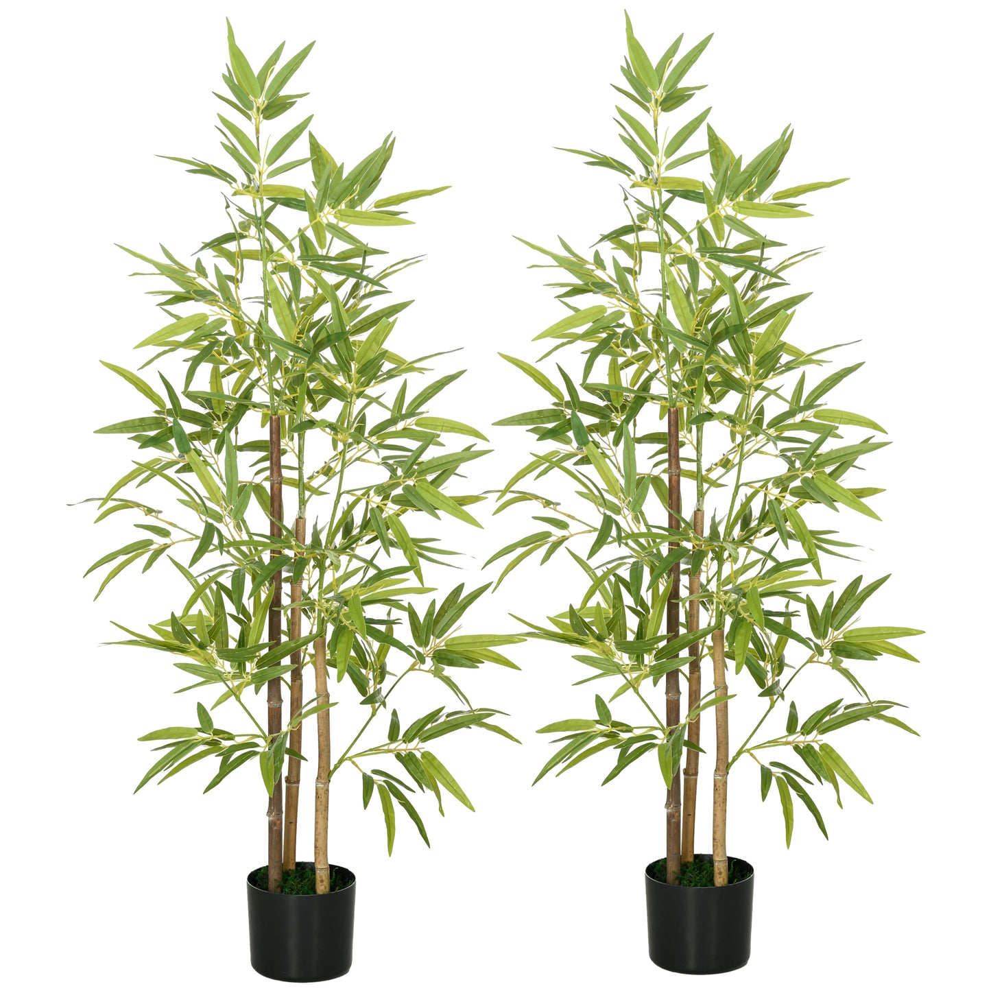 HOMCOM Bamboo Decor Accent: Set of 2 4ft Artificial Trees in Pots for Indoor/Outdoor Use | Dipra Home