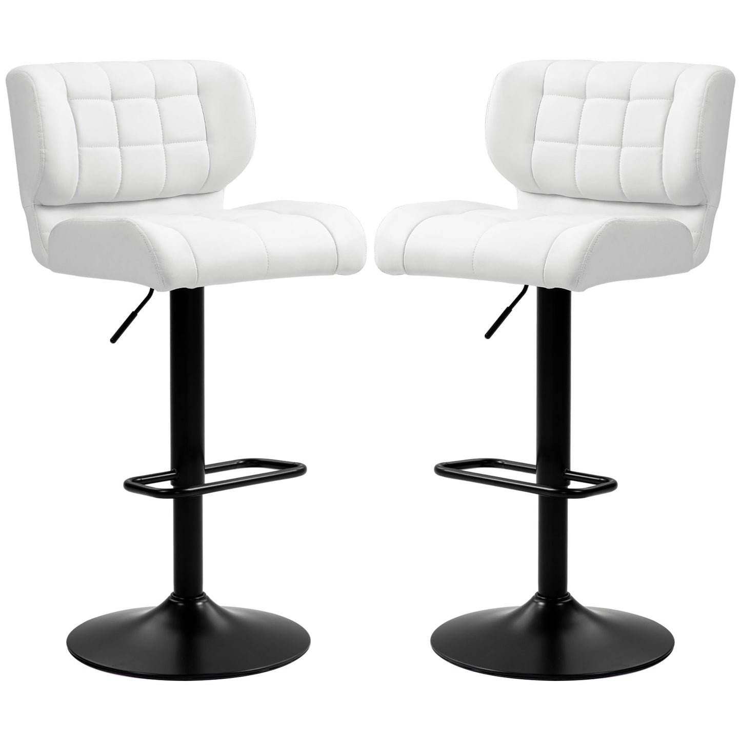 HOMCOM Swivel PU Leather Barstools Set of 2 Adjustable Bar Stools with Footrest Back for Kitchen Counter Dining Room White | Dipra Home