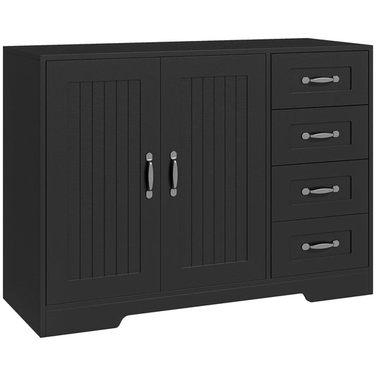 HOMCOM Modern Dining Decadence: Sideboard Buffet Cabinet with Beadboard Doors, Drawers for Kitchen Storage, Black | Dipra Home