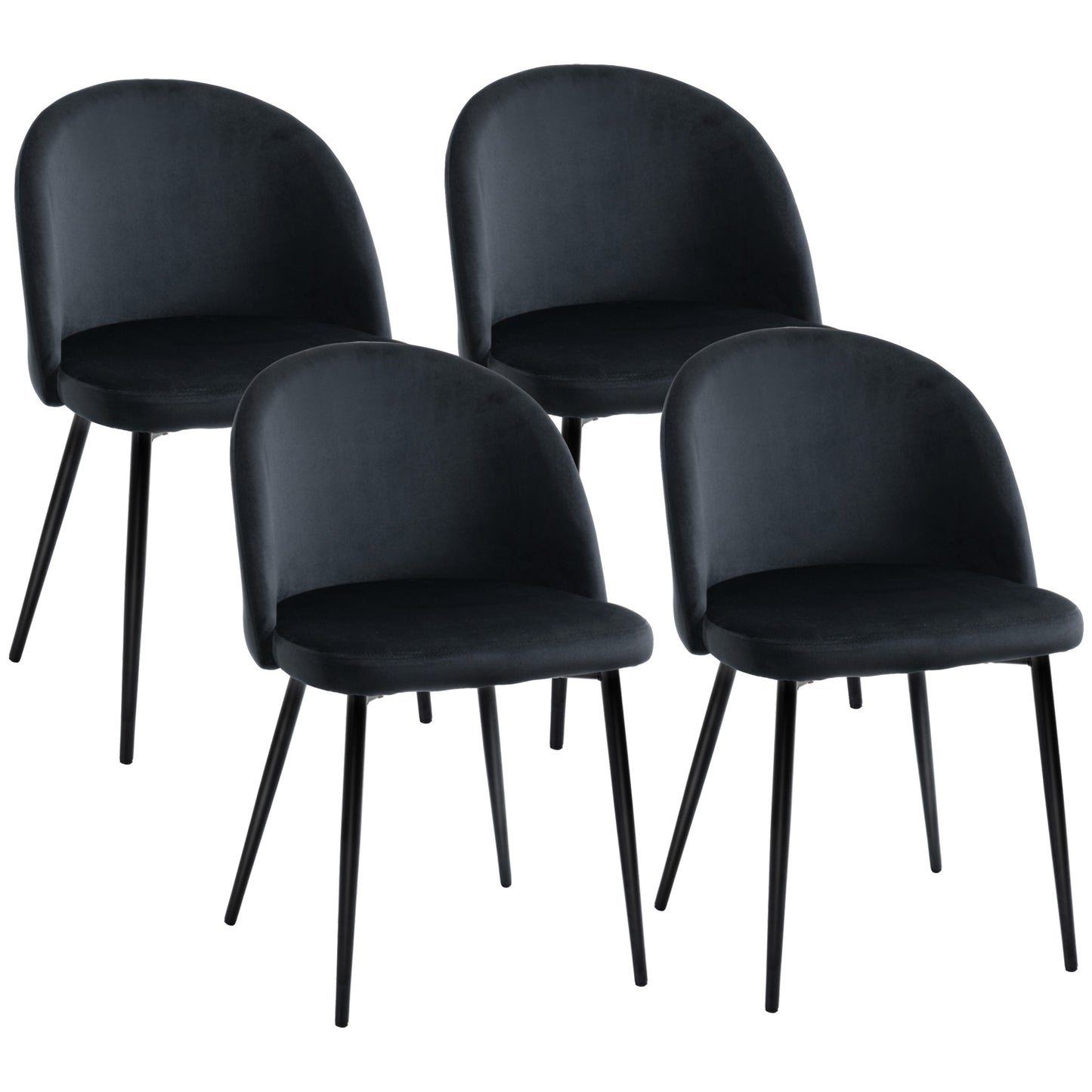 HOMCOM Modern Dining Chairs, Mid-Back Velvet-touch Upholstery Side Chair, Table Chair for Living Room, Dining Room, Black, Set of 4 | Dipra Home