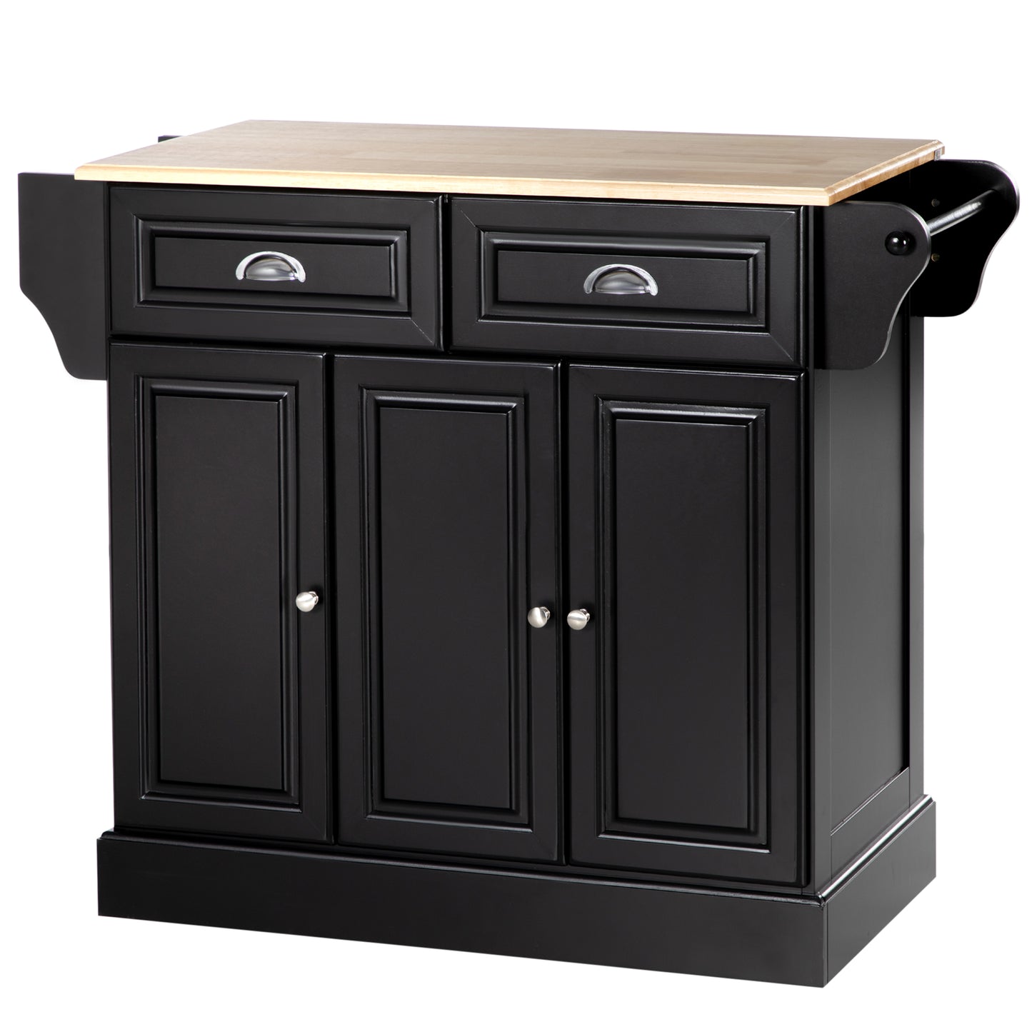 HOMCOM Kitchen Island Cart Wood Top Towel Rack Drawer Cabinet Black Mobile Furniture Prep Station | Dipra Home