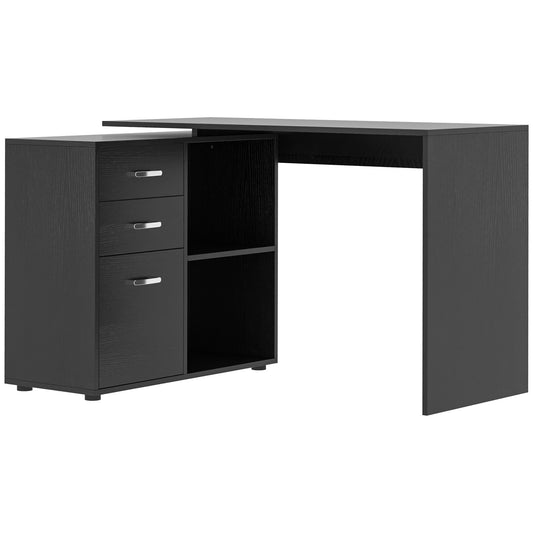 HOMCOM L-Shaped Desk Computer Corner with Storage Shelf Drawer Black Home Office Workstation | Dipra Home