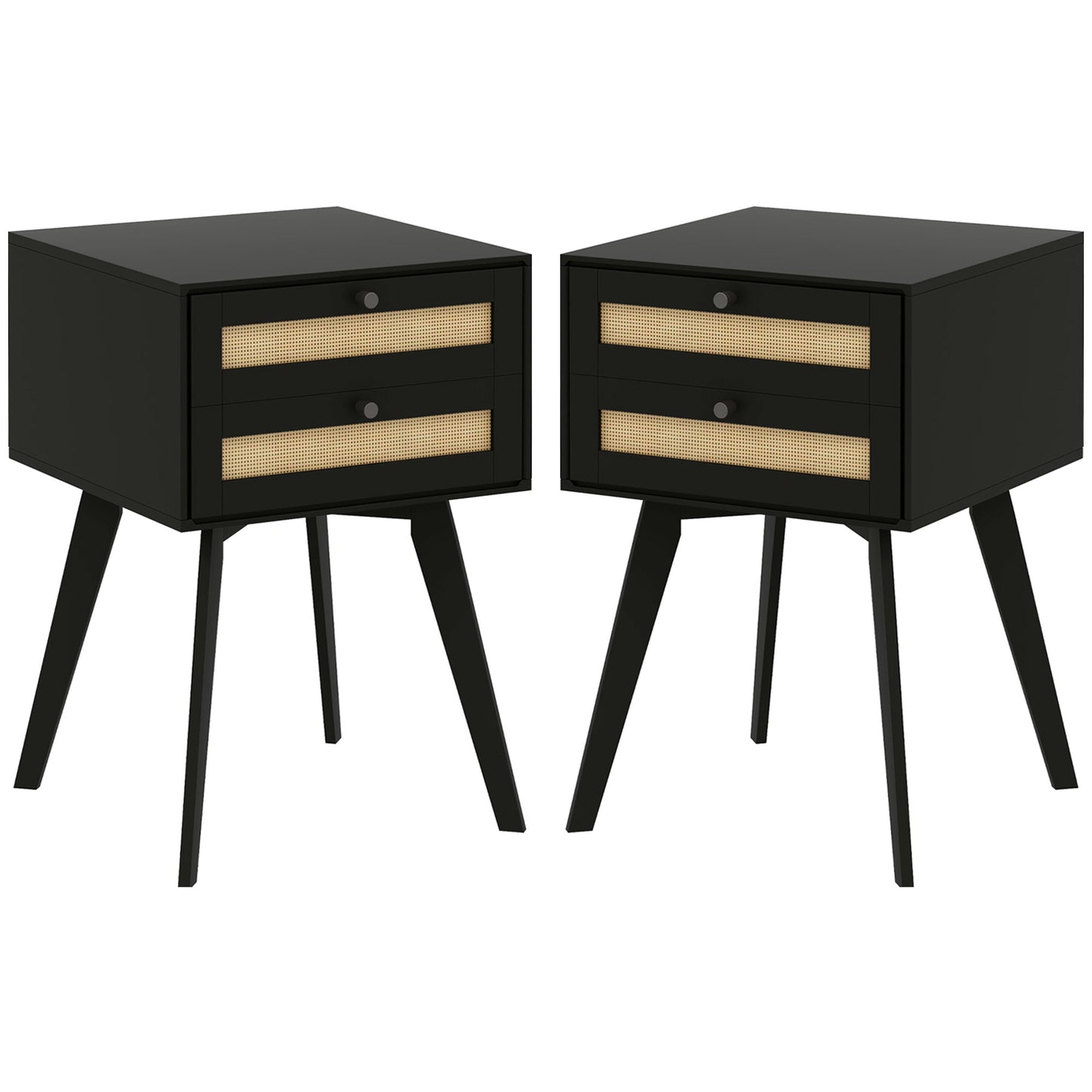 HOMCOM Bohemian Night Stand Set: 2 Pieces, Bedside Tables, Rattan Drawers, Square End Tables, Bedroom/Living Room | Dipra Home