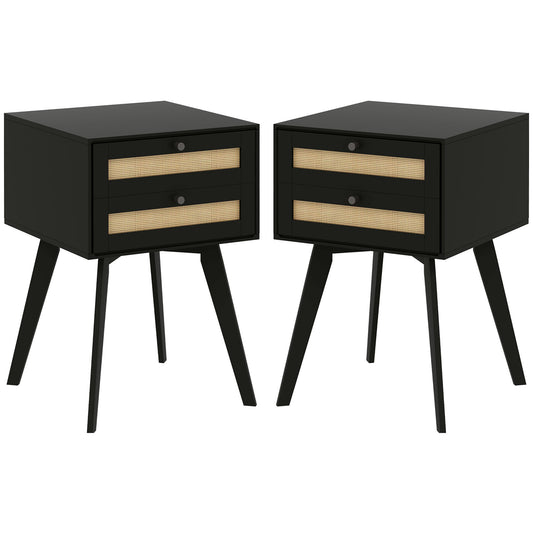 HOMCOM Bohemian Night Stand Set: 2 Pieces, Bedside Tables, Rattan Drawers, Square End Tables, Bedroom/Living Room | Dipra Home