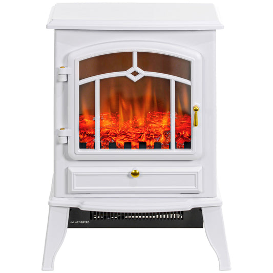 HOMCOM 22" Electric Fireplace Stove, 1500W Freestanding Fireplace Heater with Adjustable Temperature, White | Dipra Home